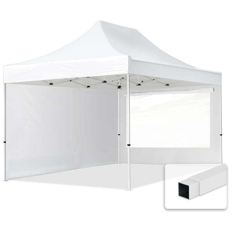 

3x4,5m Gazebo plegable - 2 paneles laterales (panorámica) PES300 Gazebo plegable de acero Carpas de fiesta en el jardín blanco - bianco