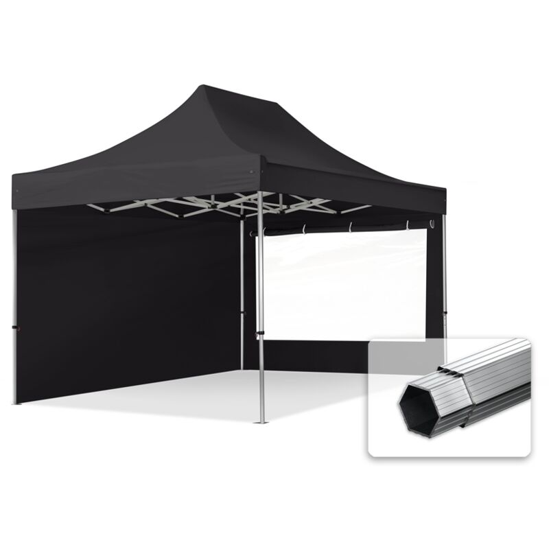 Toolport 3x4.5m Pop Up Gazebo Professional Aluminium 40 Mm, Incl. Sidewalls With Panorama Windows, Black High Performance Polyester Approx. 400g/m²