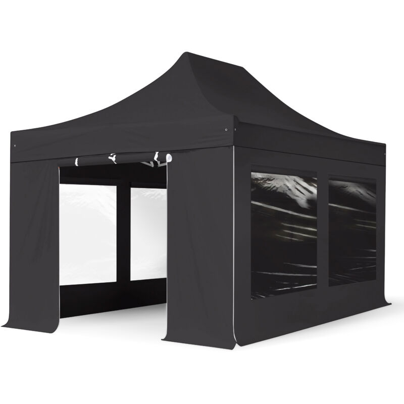 Toolport 3x4.5m Pes 800 Pop Up Gazebo Professional Aluminium 40 Mm, Incl. Sidewalls With Panorama Windows, Black