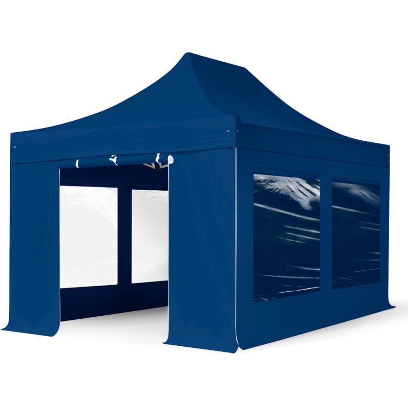 3x4.5m Pop Up Gazebo PROFESSIONAL Aluminium 40 mm, incl. Sidewalls with Panorama Windows, blue High Performance Polyester approx. 400g/m²