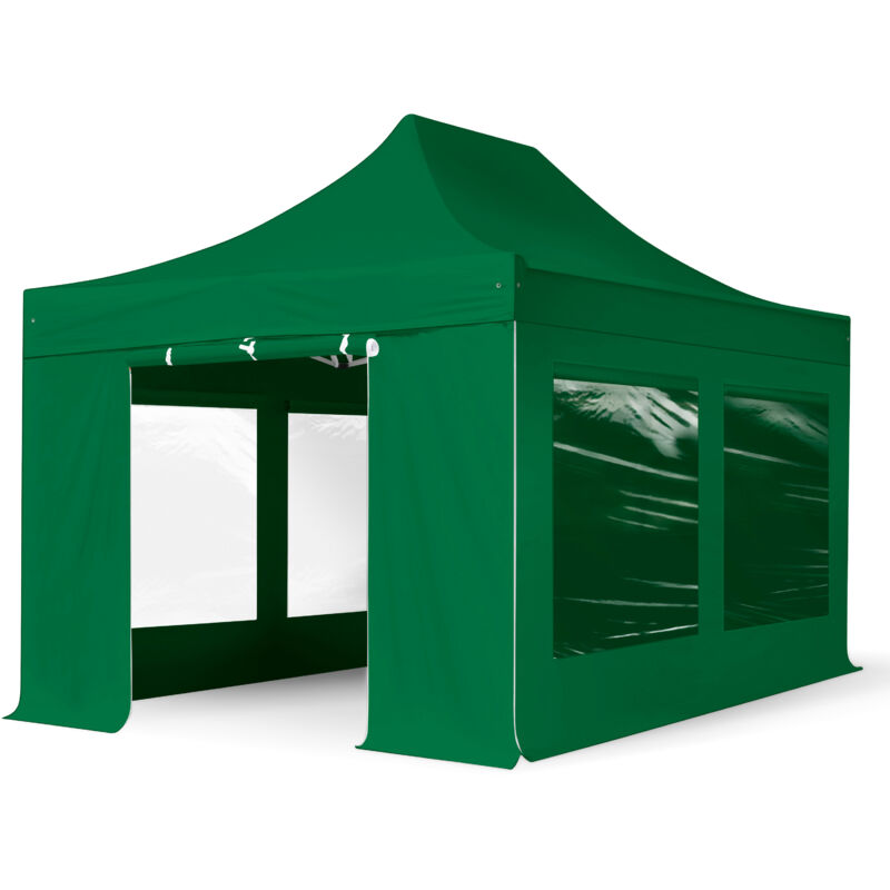 3x4.5m Pop Up Gazebo PROFESSIONAL Aluminium 40 mm, incl. Sidewalls with Panorama Windows, dark green High Performance Polyester approx. 400g/m²