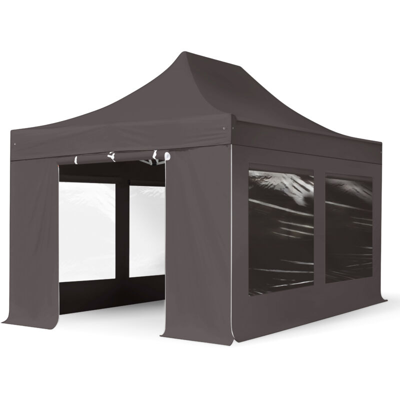 Toolport 3x4.5m Pop Up Gazebo Professional Aluminium 40 Mm, Incl. Sidewalls With Panorama Windows, Dark Grey High Performance Polyester Approx. 400g/m²