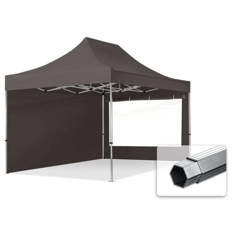 Toolport 3x4.5m Pop Up Gazebo Professional Aluminium 40 Mm, Incl. Sidewalls With Panorama Windows, Dark Grey High Performance Polyester Approx. 400g/m²