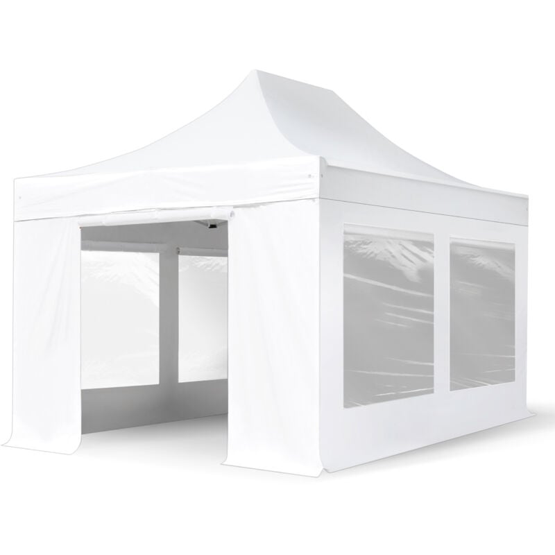 3x4.5m Pop Up Gazebo PROFESSIONAL Aluminium 40 mm, incl. Sidewalls with Panorama Windows, white High Performance Polyester approx. 400g/m²