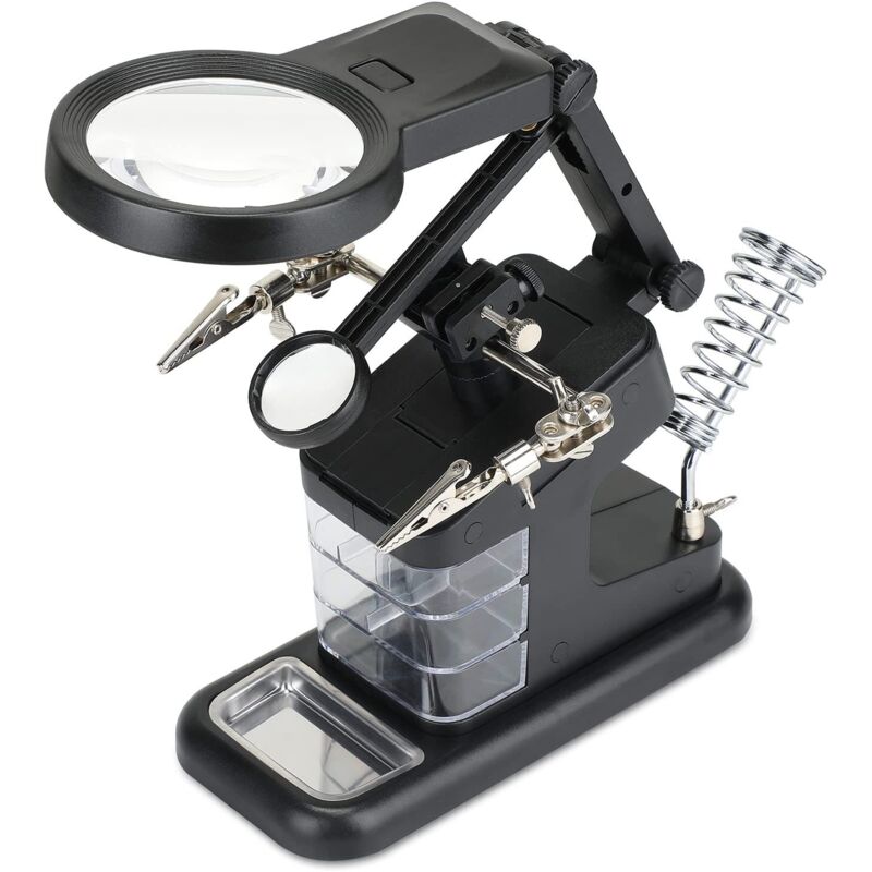 3X/4.5X/25X Multifonctionnel Troisieme Main, avec Loupe sur Pied à 10 led avec Loupe Support de Fer à Souder pour Les Loisirs de Soudage