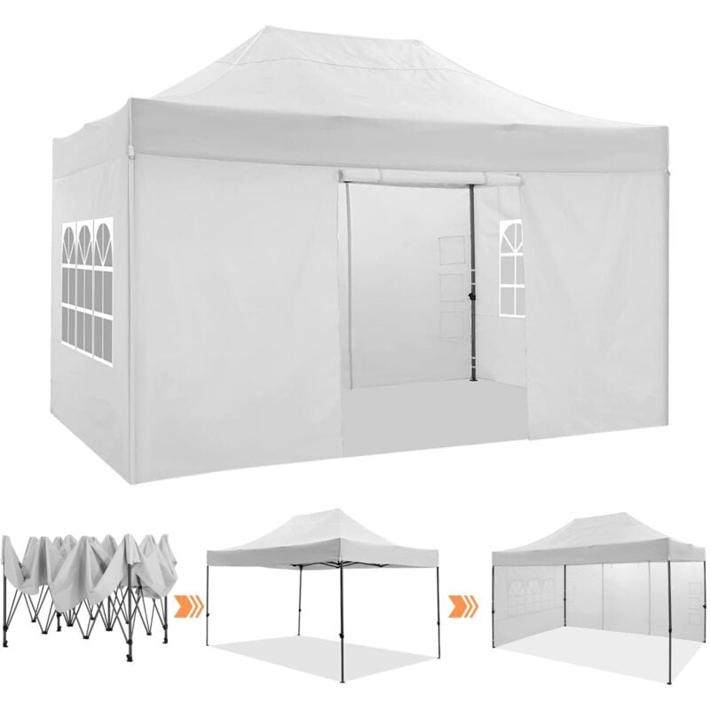 3x4.5mTonnelle de Jardin Pliante - Hauteur réglable pour Camping, Pique-nique, Activités extérieures - Barnum pliant avec parois latérales amovibles