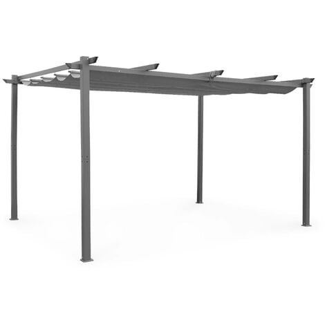 3x4m aluminium pergola with retractable roof, Isla, Grey, 394x298x222 cm