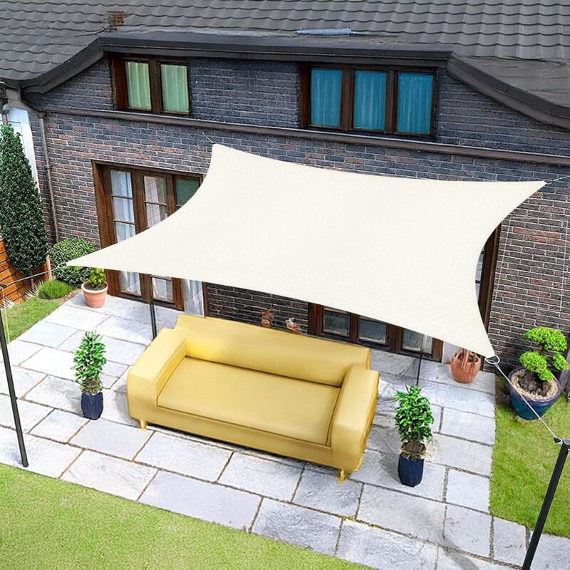 3x4m Crème Voile d'ombrage Rectangulaire, Toile Imperméable Une Protection des Rayons UV à 95%, Voile Ombrage pour en Plein air, Jardin & Terrasse
