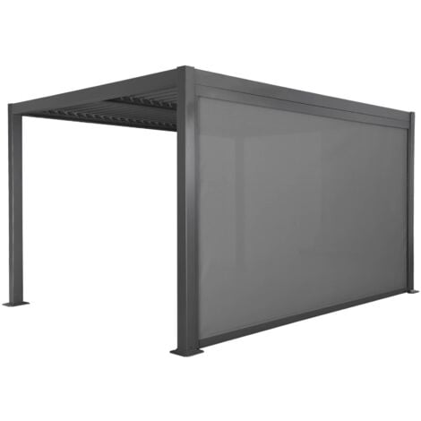 3x4m louvered aluminium and steel pergola + 4m privacy screen, Palace + screen, Anthracite, 392x292x224 cm