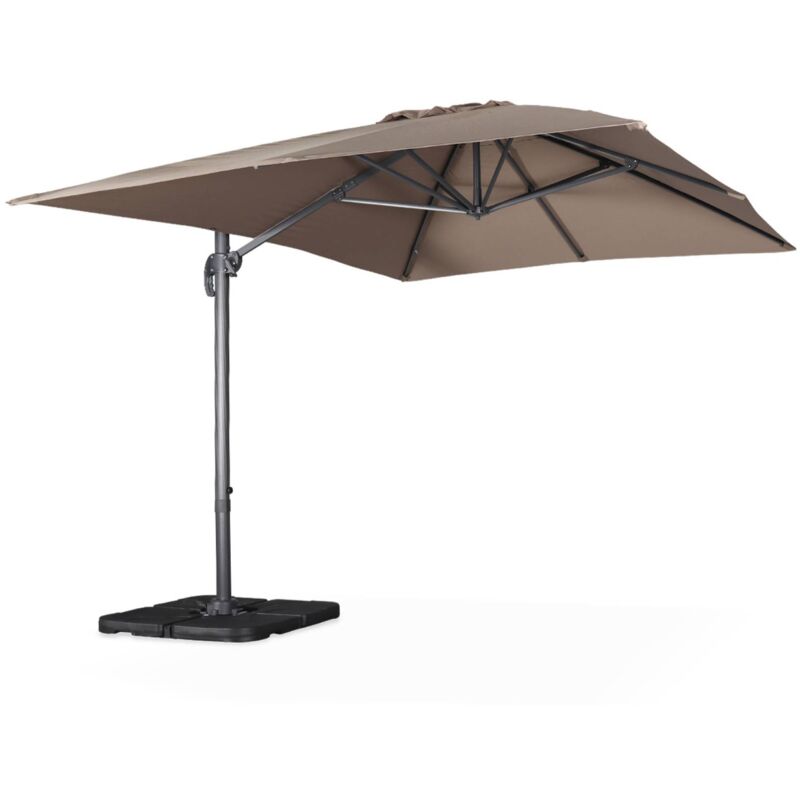 Sweeek 3x4m Offset Rectangular Parasol With 50x50cm Weighted Slabs Beige-brown 380x286x259 Cm - Wimereux + Slabs