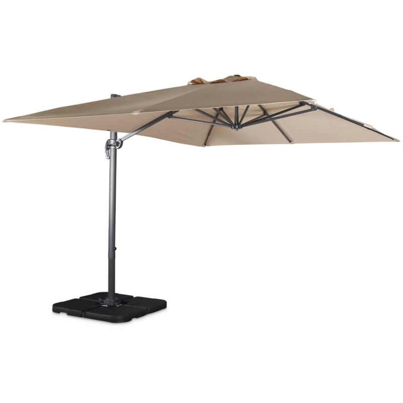 Sweeek 3x4m Offset Rectangular Parasol With 50x50cm Weighted Slabs Beige 380x286x259 Cm - Wimereux + Slabs