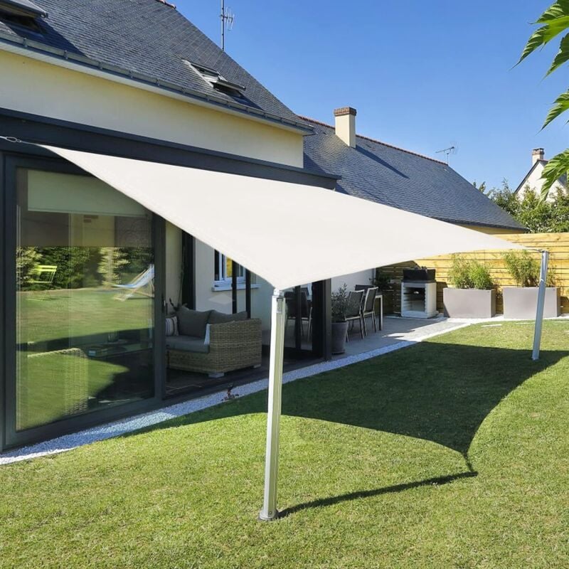 3x5m Voile d'ombrage Rectangulaire Crème Toile Imperméable Protection des Rayons uv à 95% Voile Ombrage pour en Plein air, Jardin & Terrasse