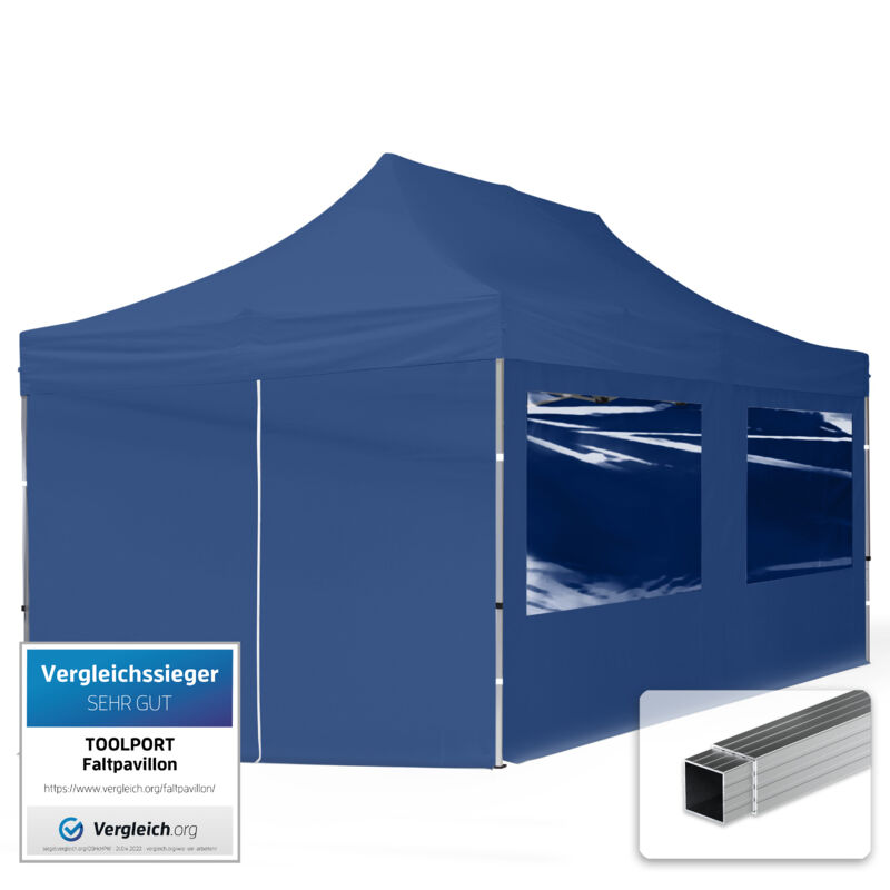 House Of Tents 3x6 Pop Up Gazebo Economy Aluminium 32 Mm, Incl. Sidewalls With Panorama Windows, Dark Blue High Performance Polyester