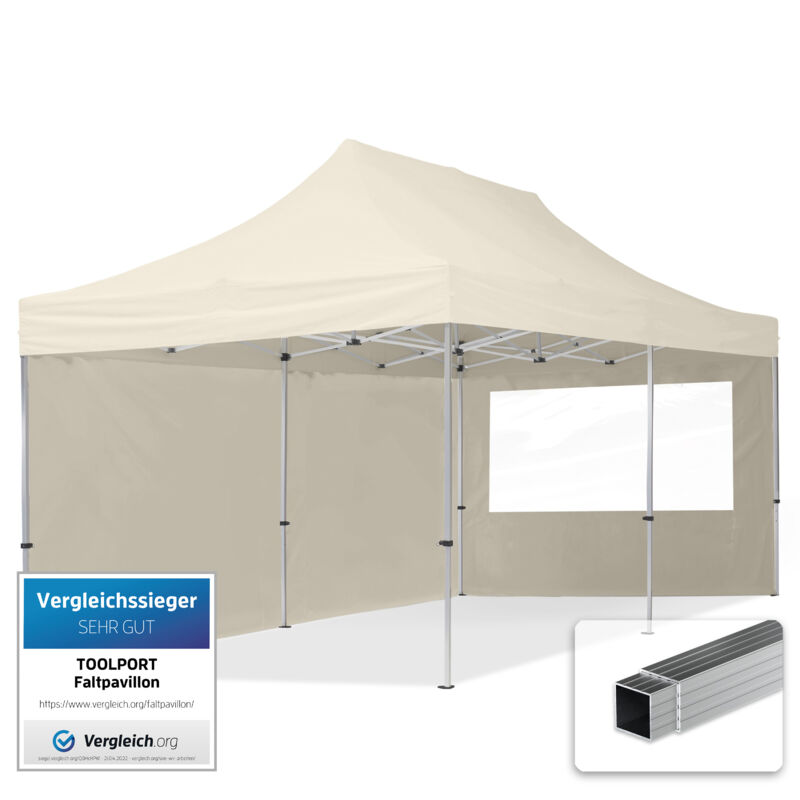 House Of Tents 3x6 Pop Up Gazebo Economy Aluminium 32 Mm, Incl. Sidewalls With Panorama Windows, Cream High Performance Polyester