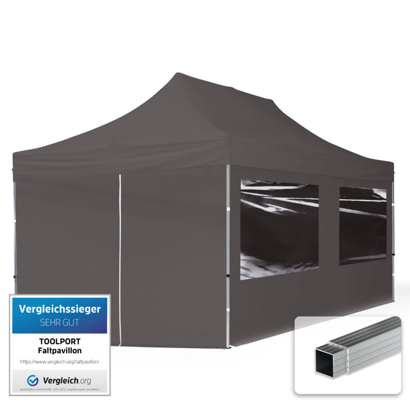 House Of Tents 3x6 Pop Up Gazebo Economy Aluminium 32 Mm, Incl. Sidewalls With Panorama Windows, Dark Grey High Performance Polyester