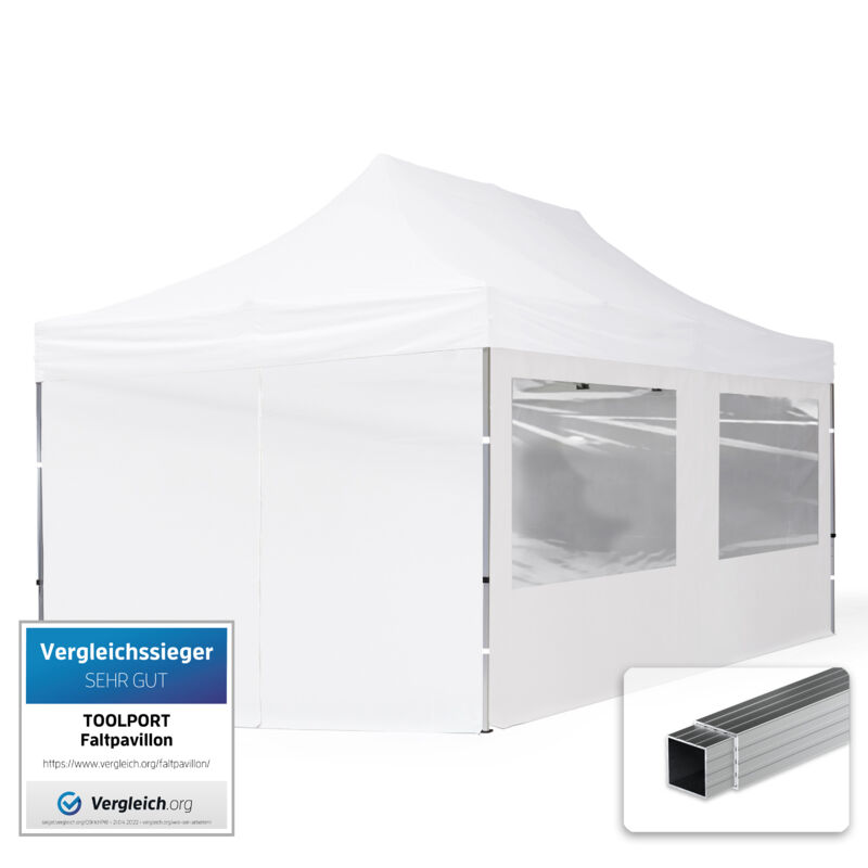 House Of Tents 3x6 Pop Up Gazebo Economy Aluminium 32 Mm, Incl. Sidewalls With Panorama Windows, White High Performance Polyester