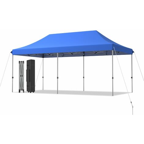 3x6m Folding Tent Canopy Adjustable Height Shelter Wheeled Storage Bag-Blue
