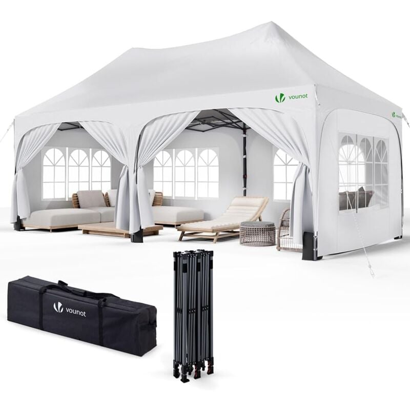 3x6m Gazebo Pieghevole con 6 Pareti Lateral, Impermeabile e Resistente Bianco