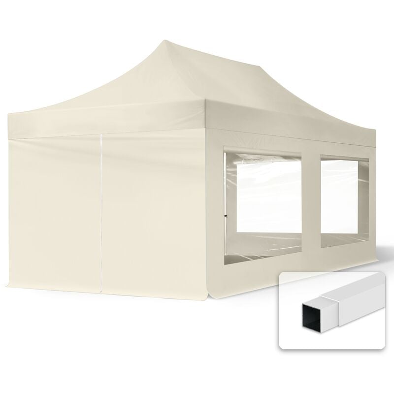 

3x6m Gazebo plegable - 4 paneles laterales (panorámica) PES300 Gazebo plegable de acero Carpas de fiesta en el jardín crema - crema