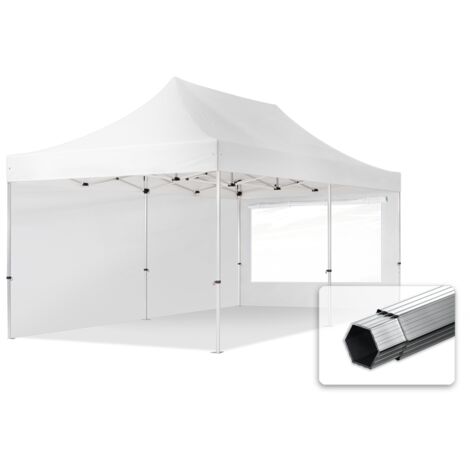 3x6m Pop Up Gazebo PROFESSIONAL Aluminium 40 mm, incl. Sidewalls with Panorama Windows, white High Performance Polyester approx. 400g/m²
