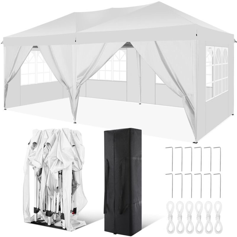 3X6M Tonnelle pliante de Jardin Imperméable, Barnum pliant Anti-UV pour différentes activités extérieures avec 6 parois latérales et sac de transport