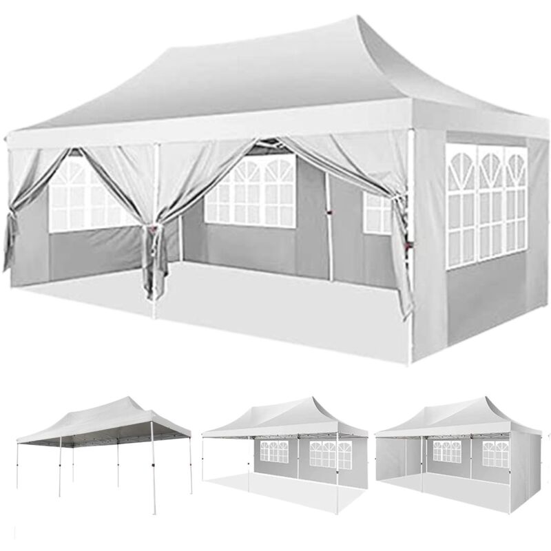 3x6m Tonnelle de Jardin Pliante Anti-UV Imperméable avec parois latérales amovibles, Tente de réception pour Camping, Pique-nique, Activités