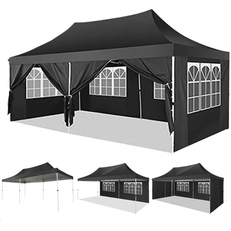 3x6m Tonnelle de Jardin Pliante Anti-UV Imperméable avec parois latérales amovibles, Tente de réception pour Camping, Pique-nique, Activités