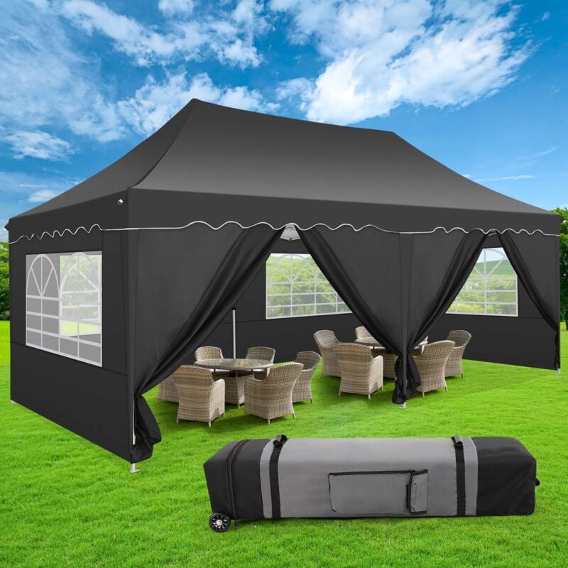3x6m Tonnelle Pliante de Jardin Imperméable Réglable Anti-UV, Barnum pliant avec Sac de Transport pour Parking, Camping, Festival - 6 Parois