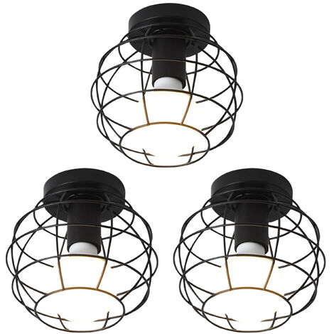 (3X)Industrie Deckenleuchte Retro Deckenleuchte Schwarz Ø17cm E27 Metallkäfig Kronleuchter