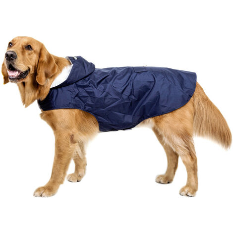 3XL-Bleu Imperméable Chien pour Grand Moyen Chiens avec Bandes Réfléchissantes Vêtement Chien Poncho Chein à Capuchon Respirante Réglable Manteau Chien Veste De Pluie