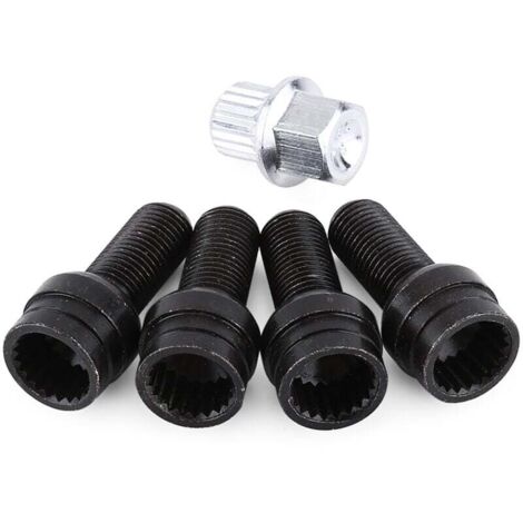 4 + 1 M14 1.5 MM en acier noir boulon de roue verrouillage écrou de roue ensemble avec clé