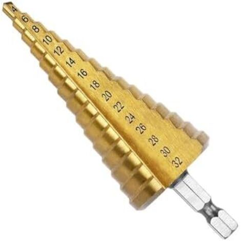 4-32mm acier à grande vitesse titane Coated Step Drill High Speed Steel 1 / 4 "poignée hexagonale changement rapide de foret conique métal plastique bois trou fraise -