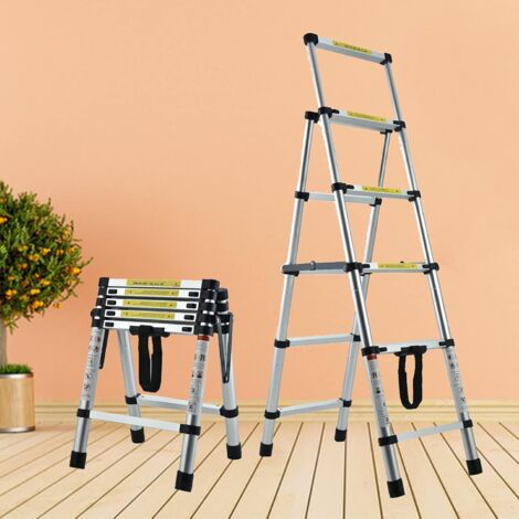 4+5 Step Ladder Aluminum 4.4FT Telescoping Ladder Lightweight Portable A-Frame Ladders with Arm-Design, 330lbs Load Capacity Widen Step Pedal Folding Step Ladder
