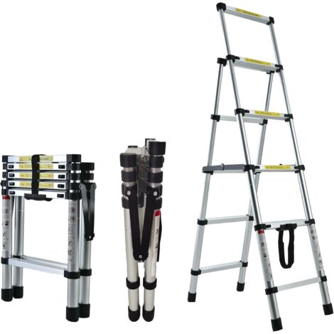 4+5 Steps Ladder, Telescoping Ladder Folding Step Ladder, Aluminum Lightweight Portable Collapsible Ladder, 330 LBS Capacity Multi-Use Ladders for Home&Kitchen(1.4+1.7m)