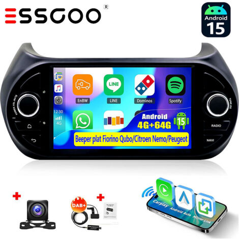 4 + 64G 7 "pour citroën Nemo Peugeot Bipper Fiat Fiorino autoradio Android 15 GPS RDS Navi WIFI écran tactile - 4+64G DAB+ CAM
