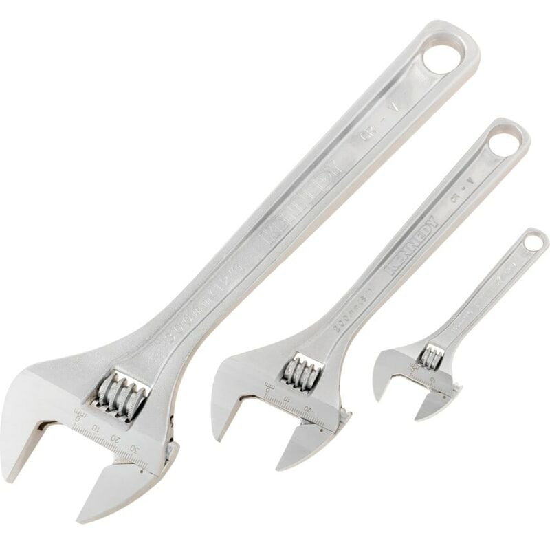 4'/8'/12' Chrome Finish Adjustable Wrench Set - Kennedy