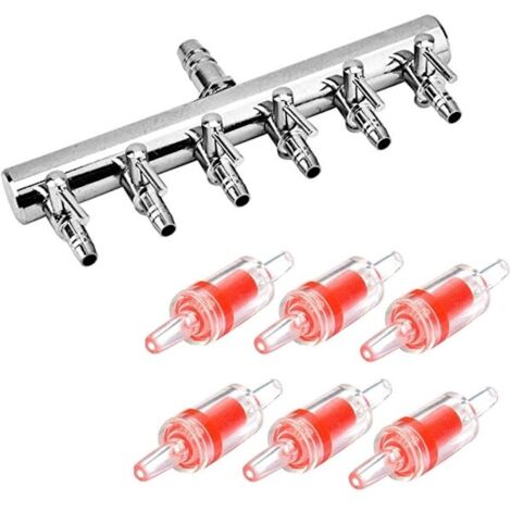 4/8 mm Aquarium-Luftverteiler mit 6 Rückschlagventilen, geeignet für Aquarium-Luftpumpen, Aquarium-Luftstromverteiler und Zubehör für Luftpumpen.