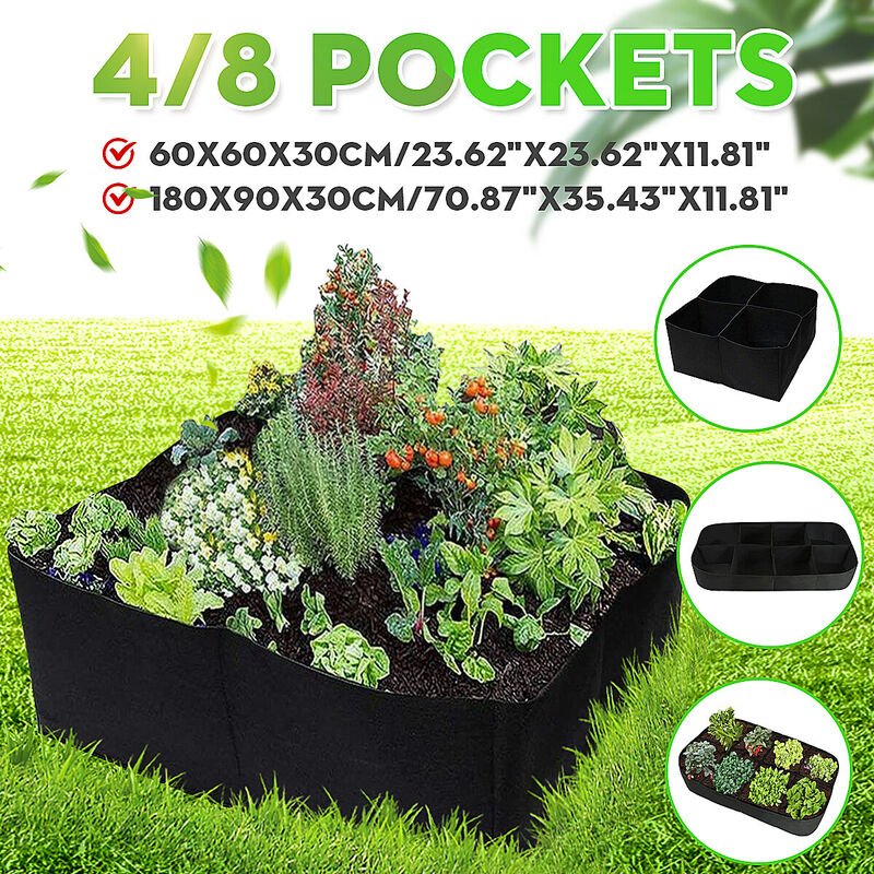 4/8 poches en feutre sac de plantation de plantes contenant de culture pot de fleurs réutilisable (8 poches 180x90x30cm) Hasaki