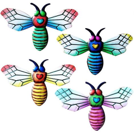 4 Abeilles 3D en Fer Forgé, Décorations Murales pour Jardin, Cour, Fenêtre, Maison, Artisanat d'Intérieur et d'Extérieur, Ornements Suspendus (Lot de 4)
