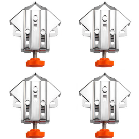 4 abrazaderas angulares de acero inoxidable de 90° con mordaza giratoria ajustable, para carpintería, ingeniería y estructuras.