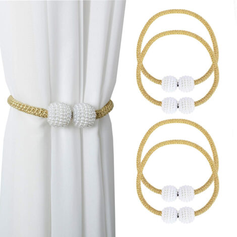 4 abrazaderas para cortinas, hebillas magnéticas con forma de perla para decoración de ventanas en el hogar, la oficina y hoteles (doradas).