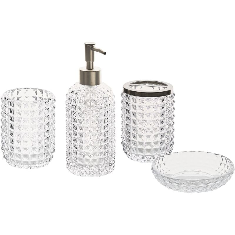 Accessoires de Salle de Bain en Verre Transparent 4 Pièces Glamour et Fonctionnel Tapia