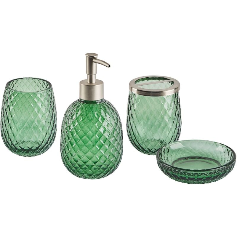 Accessoires de Salle de Bain en Verre Vert 4 Pièces Glamour et Fonctionnel Canoa