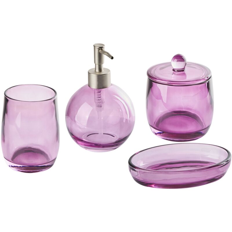 Accessoires de Salle de Bain en Verre Violet 4 Pièces Glamour et Fonctionnel Roana