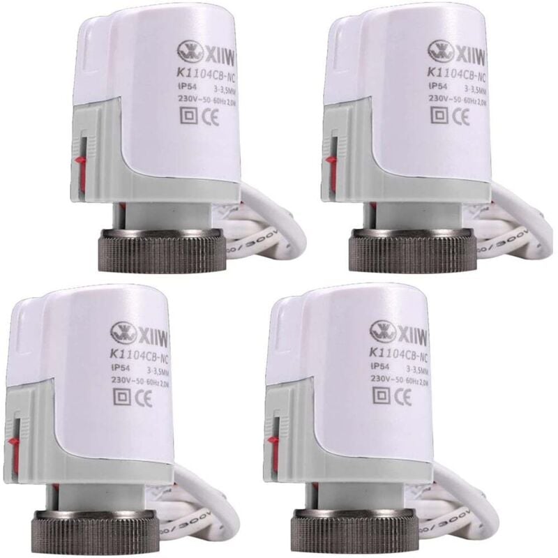 4 actionneurs thermiques pour plancher chauffant 230V, actionneur thermique électriquement fermé nc M30x1,5 Thermot.