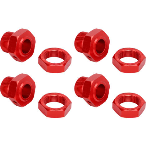 4 Adaptateurs Hexagonaux en Alliage d'Aluminium pour Roues RC 24mm, avec Capuchons et Goupilles, Compatibles ARRMA 1/5, Rouge