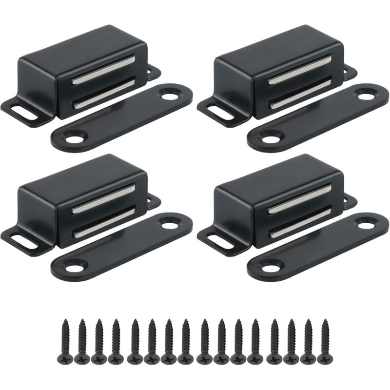 4 aimants de placard 4,6 cm loquet magnétique inox, noir