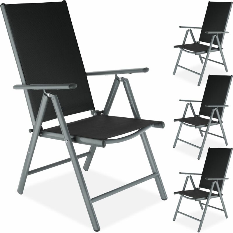 4 aluminium garden chairs - reclining garden chairs, garden recliners, outdoor chairs - black/anthracite