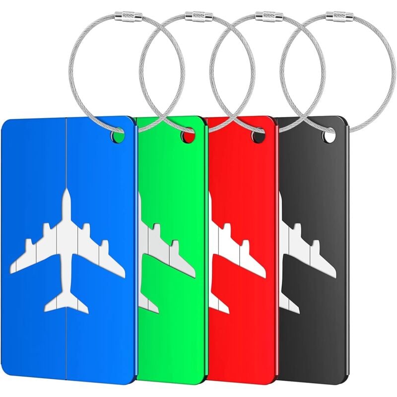 4 Aluminum Luggage Tags with Personal Information Card, Dirt and Stain Resistant Metal Luggage Tags for Luggage Bags