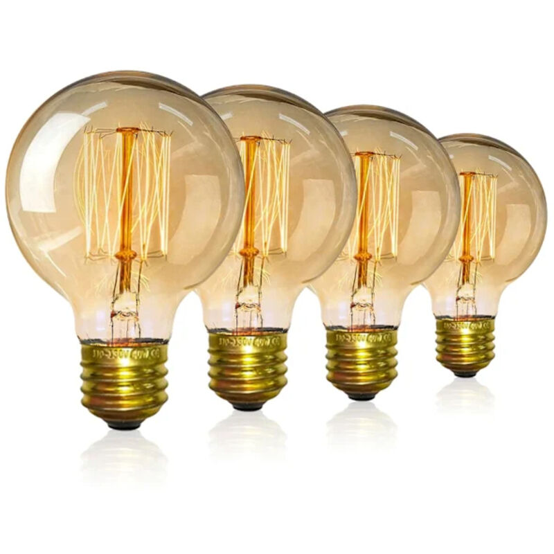 Lot de 4 ampoules Edison vintage - Ampoules à vis à intensité - Ampoules globe - Lumière chaude 40W G80 E27 220V (A)
